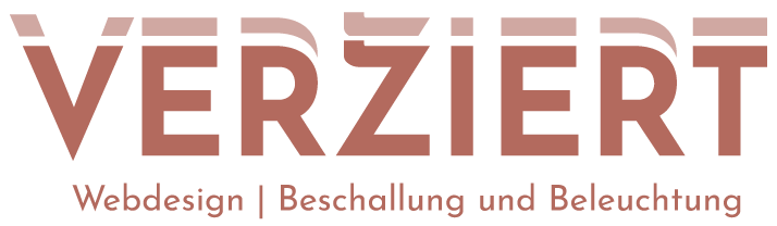 Logo in rotbraun für Verziert Webdesign | Beschallung und Beleuchtung auf weißem Hintergrund