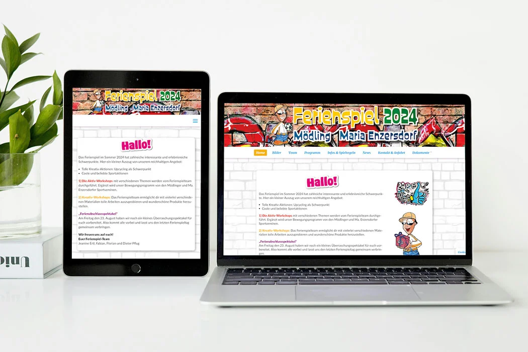 Webseite dargestellt sowohl auf Mac Book als auch auf Tablet